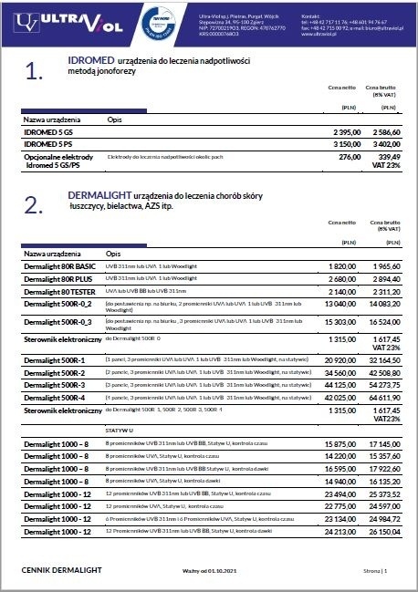 mini dermalight okladka cennik